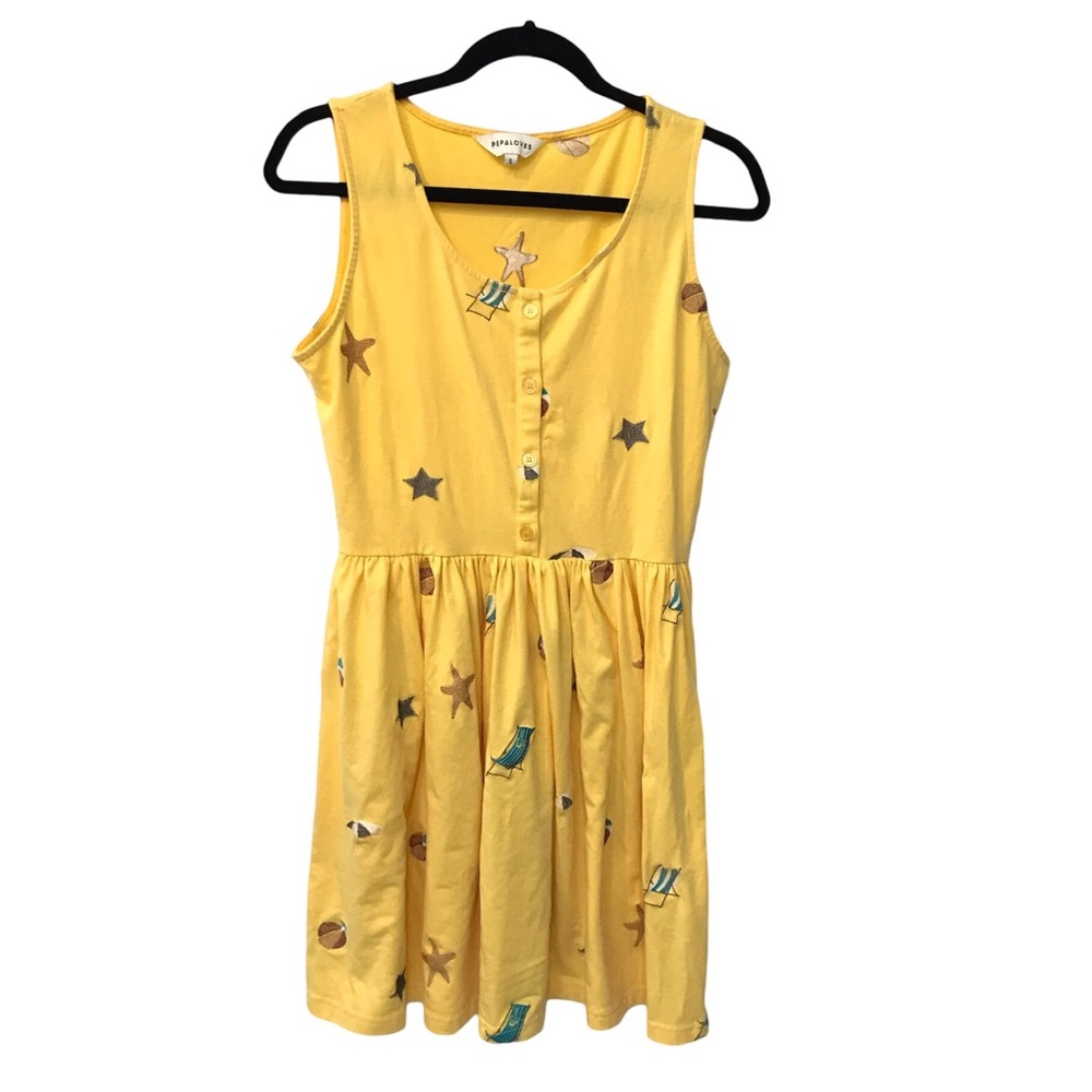 Pepaloves yellow beach theme sleeveless dress Small casual beachy flowy casual
